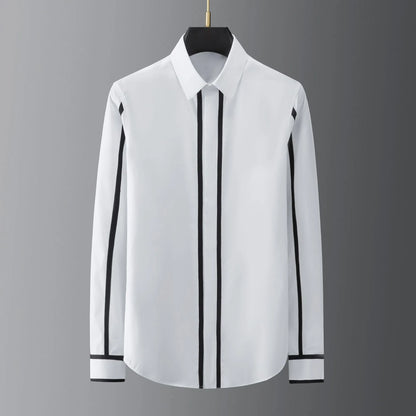 High Quality Shirts Men Geometric Webbing  Casual Long Sleeve Shirt Formal