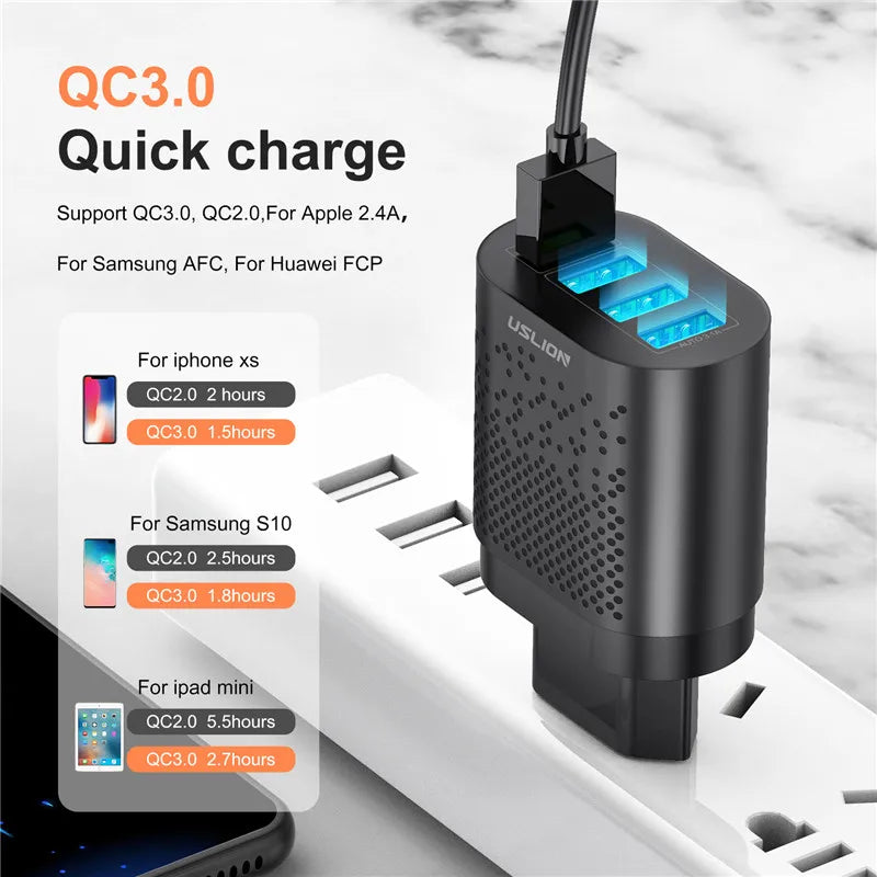 USLION EU/US Plug USB Charger for iPhone 11 Samsung Xiaomi 4 Port 48W