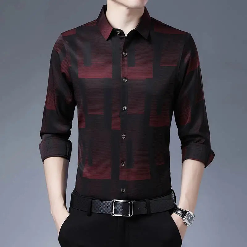 2022 New Long Sleeve Men Formal Social Shirt Streetwear Casual Striped Shirts