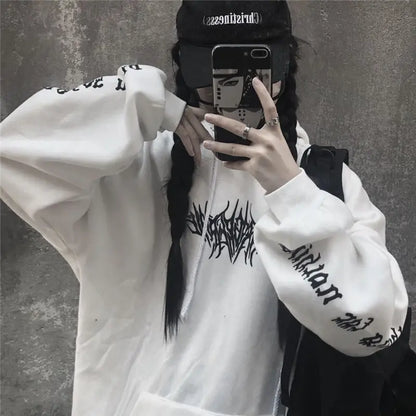 Women Loose Streetwear Black Sweatshirt Knitted Hooded