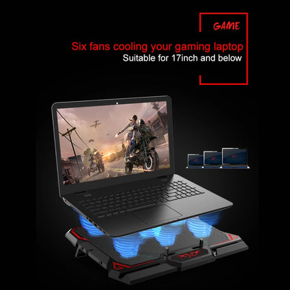 Coolcold Laptop Cooler 6 Fans Laptop Cooling Pad 2 USB Port With Led Screen