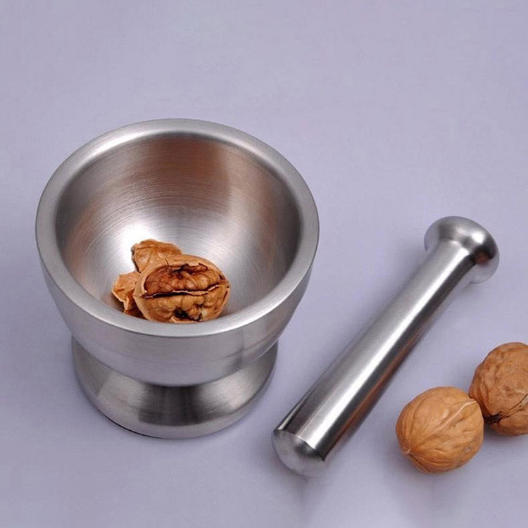 Stainless Steel Mortar Pestle Garlic Pounder Spice Mill Pharmacy Herbs Crusher