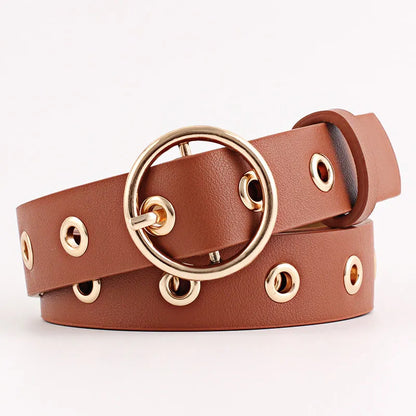 Metal Hole Metal Belt Women Girl Quality Imitation Leather Belt