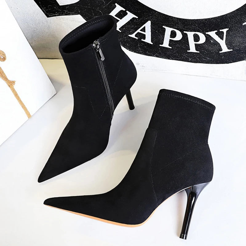 BIGTREE Shoes Black Women Ankle Boots Sexy High-Heeled Boots