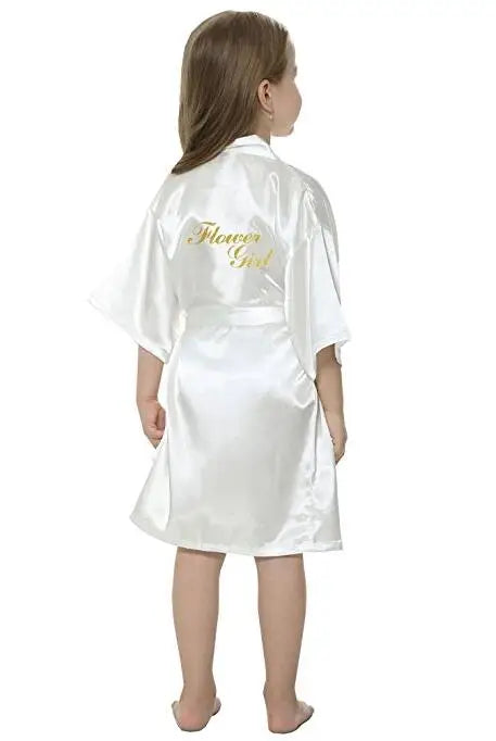 Solid Girls Stain Silk Robes Flower Girl Kimono Robes Wedding Brief Bathrobes