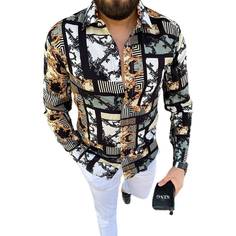 Mens Fall Clothing Shirt Long Sleeve Printed Casual  Mens Shirts