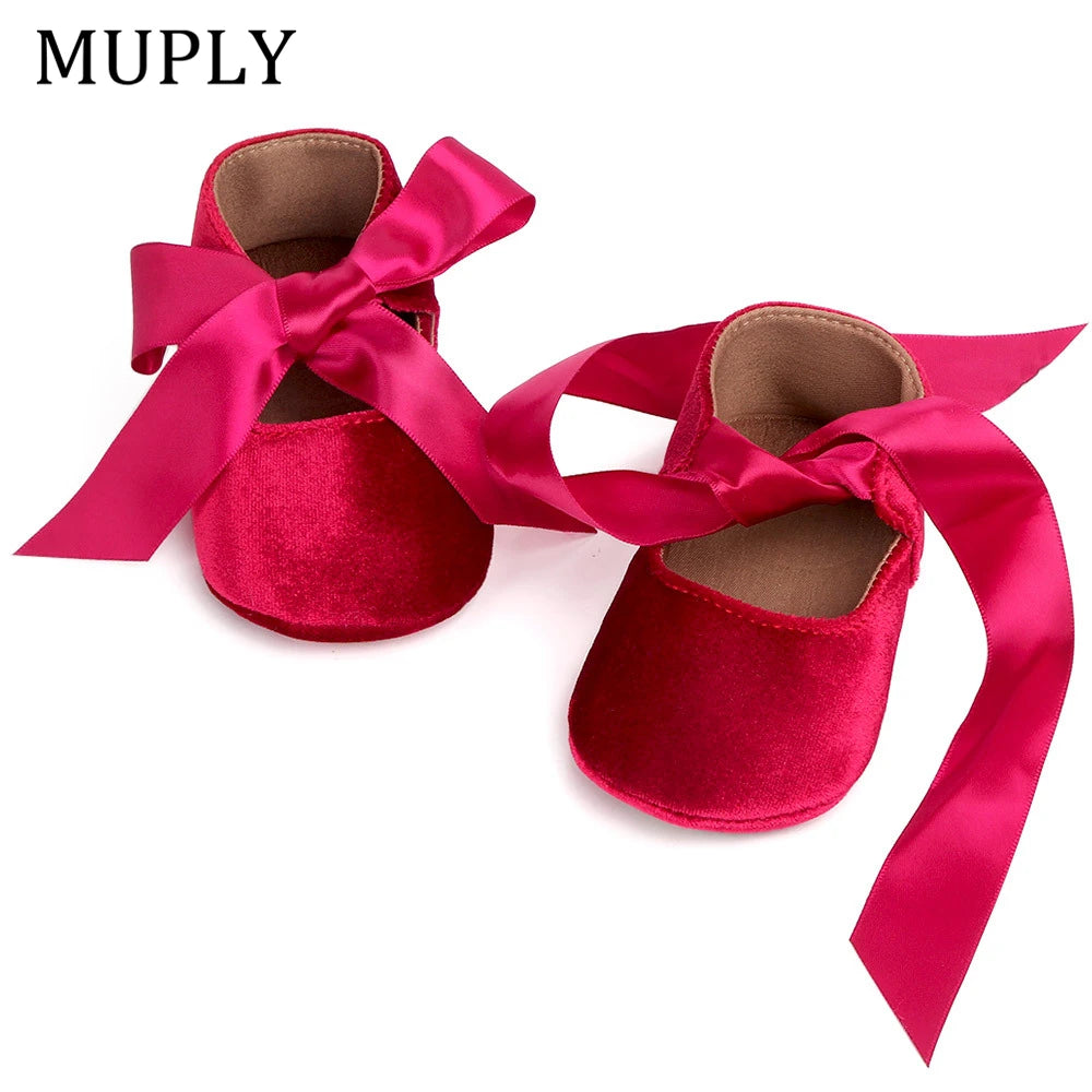 Baby Girl Cute Shoes Bow Lace Up PU Leather Princess Baby Shoes