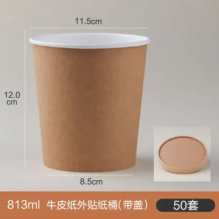 50pcs/Pack Large Capacity Disposable Kraft Paper Bowl