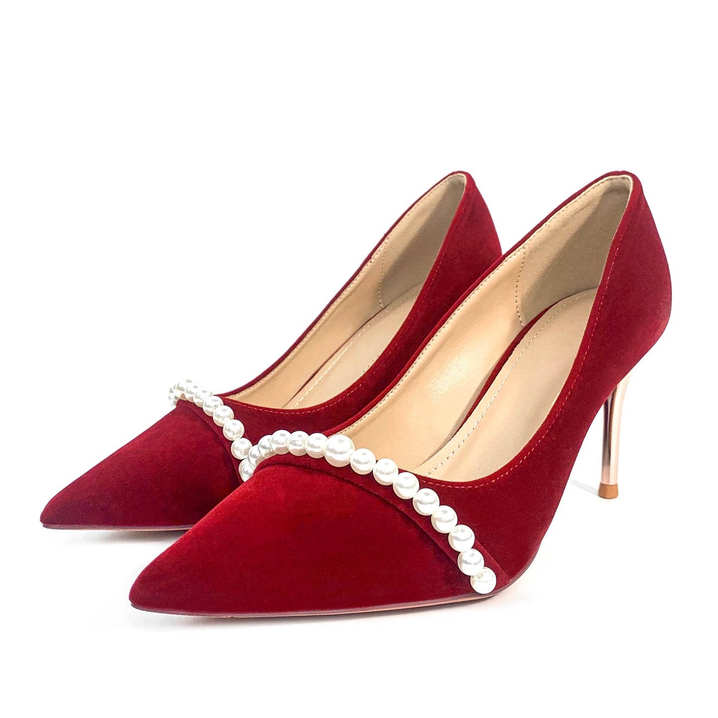 ZA Luxury Red Woolen Fabric Formal Office for Ladies High Heel Shoes Women