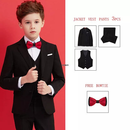 Boys Black 007 Wedding Suit Kids Formal Blazer Clothing Set Gentleman