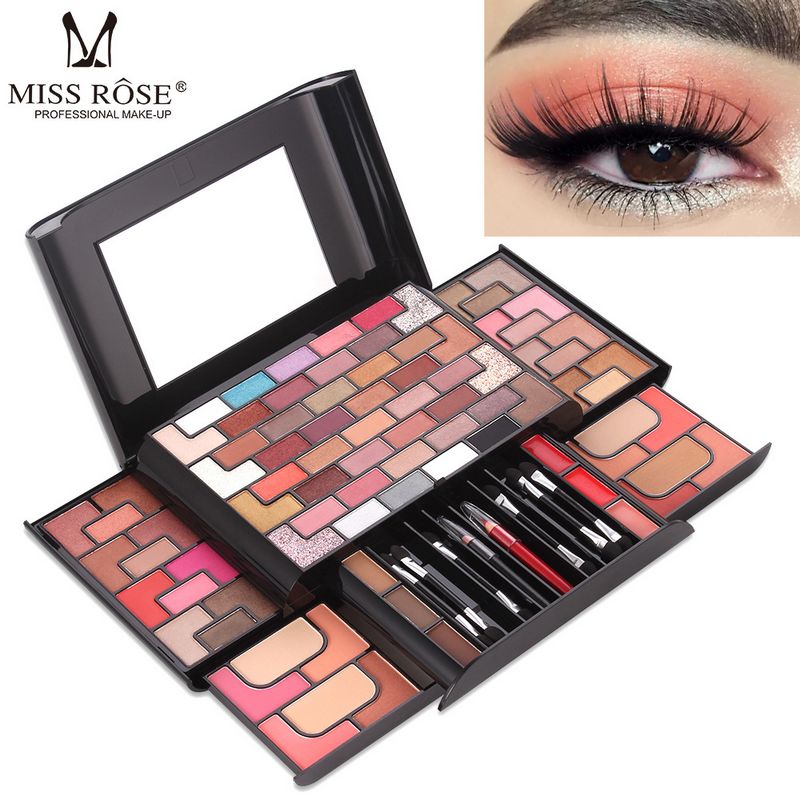 MISS ROSE 68 Color Eye Shadow Palette Kit Blush Powder Eyebrow Lipstick Women