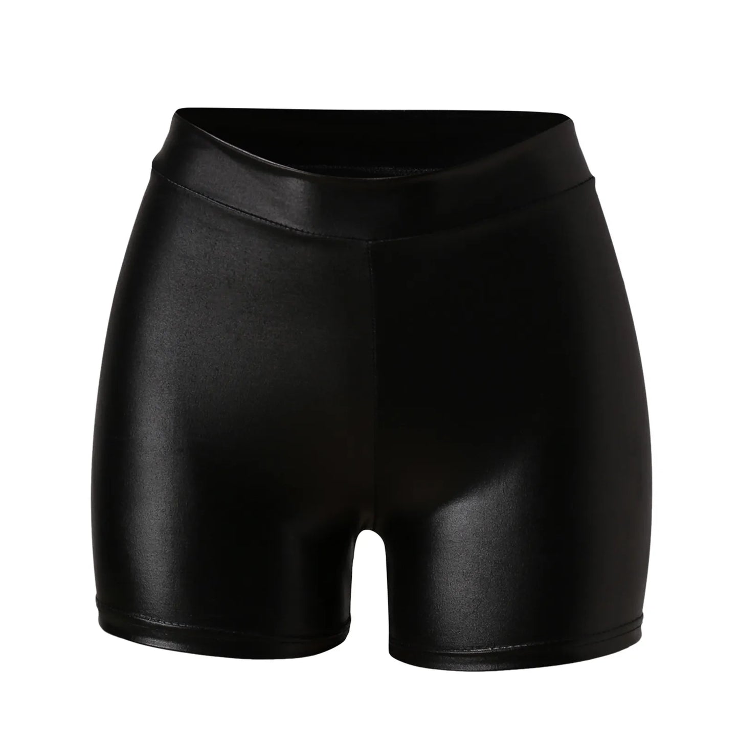 Women Shorts Shiny Elastic High Waist Shiny Faux PU Leather Mini Clubwear Short