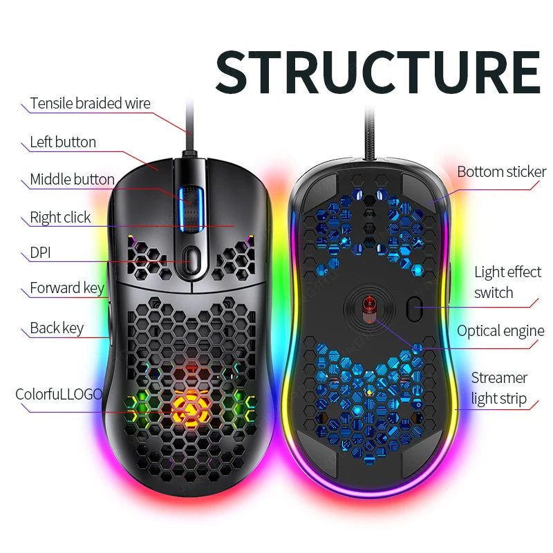 G7 7200 DPI Gaming Mechanical Wired Game Mouse Hollow Gaming Mouse Rgb Backlit