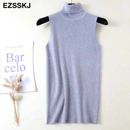 Elegant Top Spring Autumn Knitted Tank Top Women Blouse Turtlenck Sexy