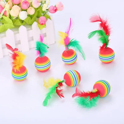 Cat Interactive Toy Funny Rainbow Toy Balls With Feather Cat Toys Play