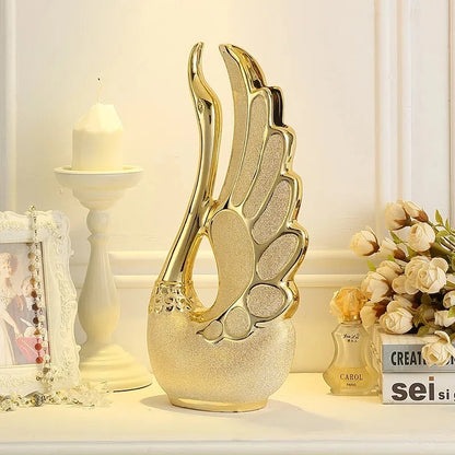 2PCS Gold Swan Lovers Home Decor Ceramic Crafts Porcelain Animal