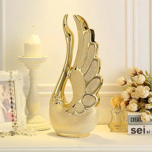 2PCS Gold Swan Lovers Home Decor Ceramic Crafts Porcelain Animal