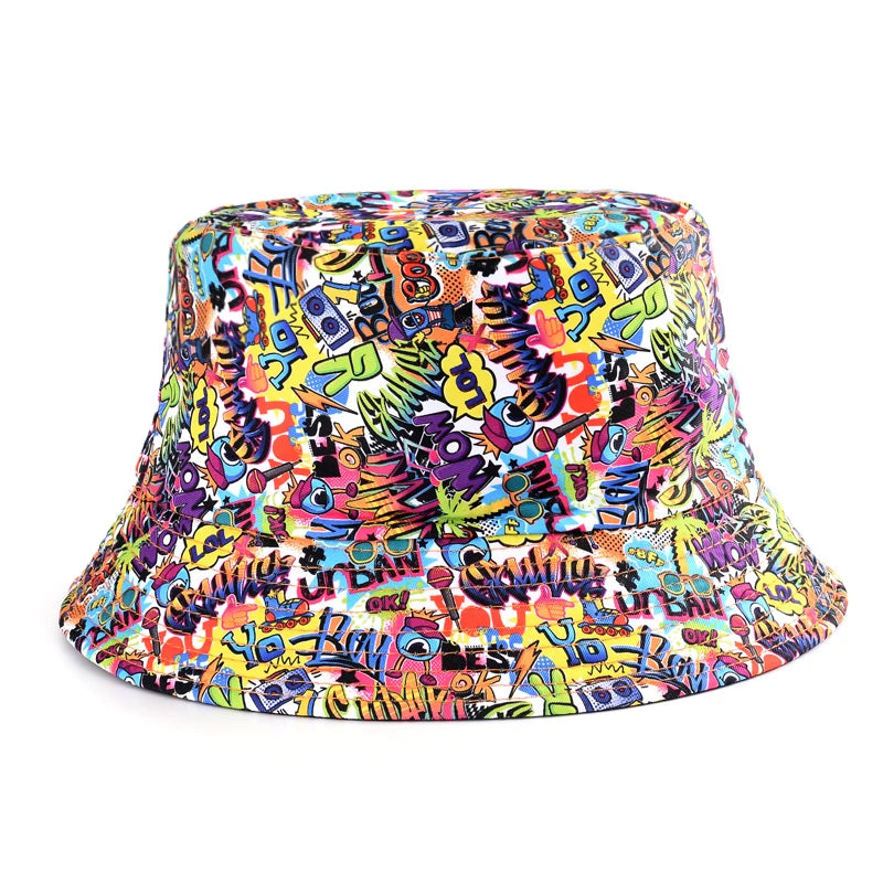 Spring Summer Cartoons Graffiti  Bucket Hat for Women Men Outdoor Foldable Hat