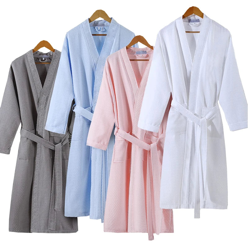 Lovers Summer Fashion  Waffle Bathrobe Women Suck Water Kimono Bath Robe Plus