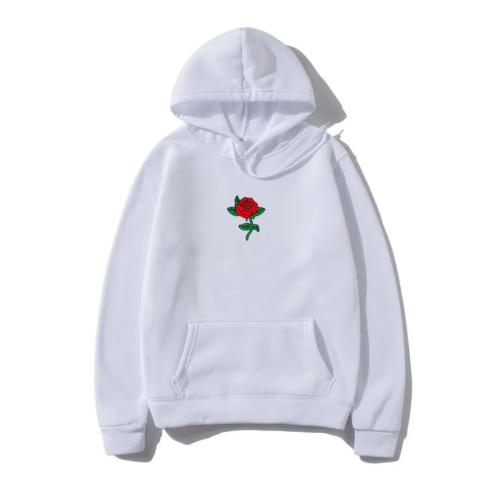 Harajuku Hoodie Sweatshirt Women Fashion Streetwear Rose Flower Print Hoodies Tops