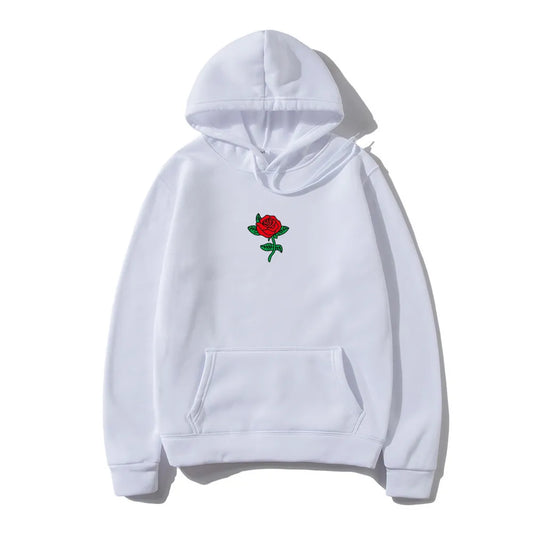 Harajuku Hoodie Sweatshirt Women Fashion Streetwear Rose Flower Print Hoodies Tops