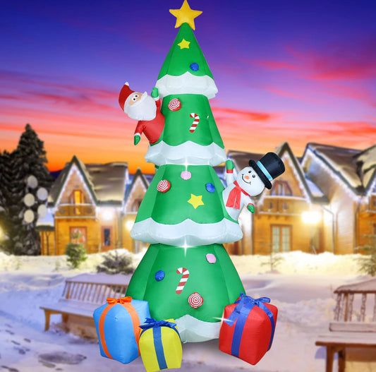 2.4m Inflatable Santa Claus Christmas Tree With LED 8ft Giant Gifts Star Light