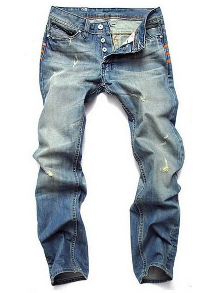 Ripped Denim Jeans for Men Straight Slim Plus Size 40 42 Pantalones Designer