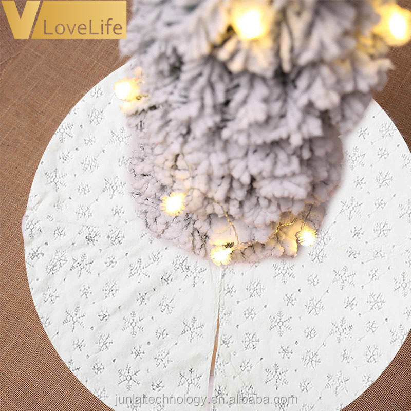 Snowflake Faux Fur White Plush Christmas Tree Mat Tree Skirt Xmas New Year Party