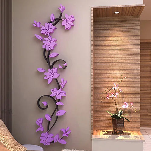 3D Flower Vine Wall Stickers Refrigerator Window Cupboard Home Decorations