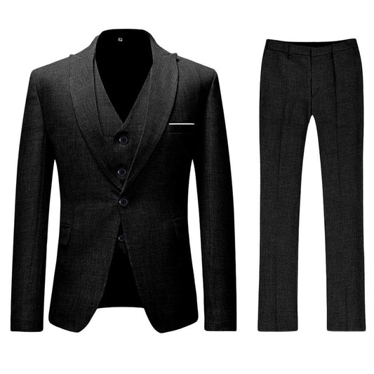 JACKETOWN Mens 3 Piece Linen Suit Set Blazer Jacket