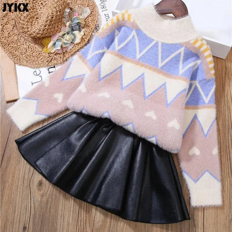 Girls' Skirts Leather Skirts Autumn and Winter Children's Outer Short Skirts