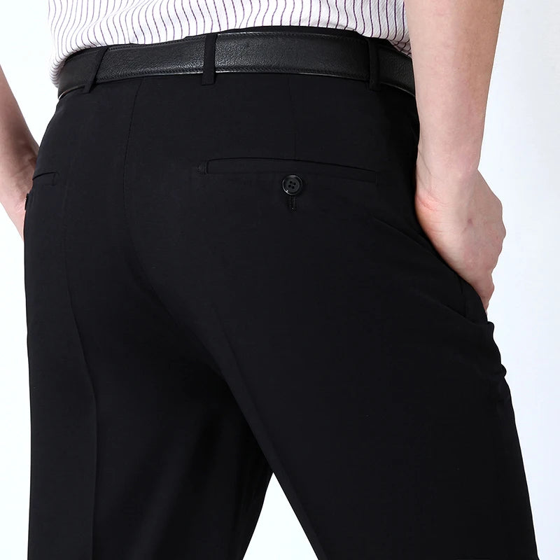 Summer Men Business Thin Silk Pants 29-56 Male Big Size Formal Classic Black.