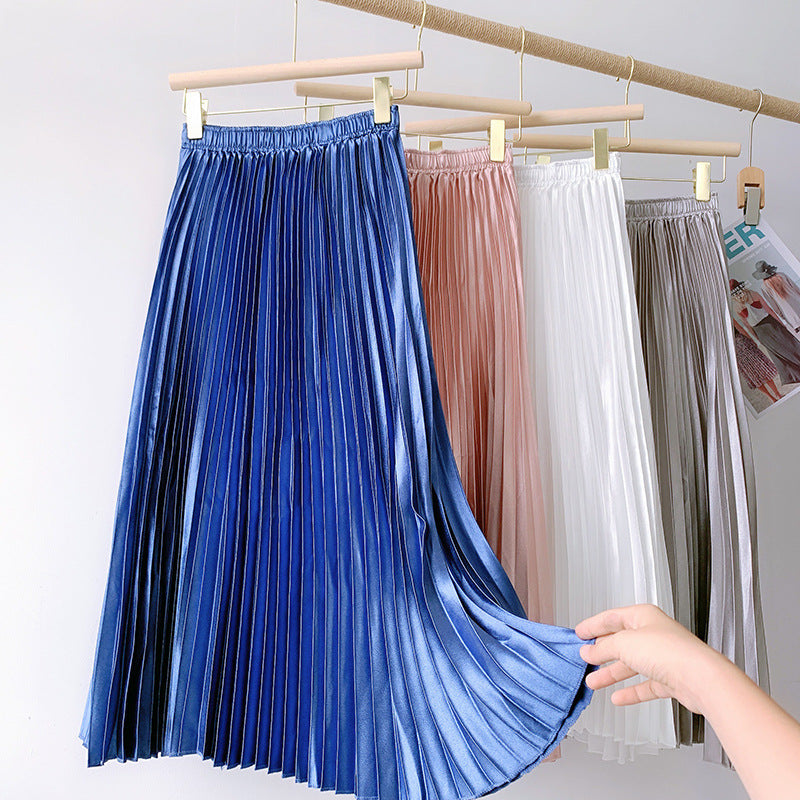 Long Skirts Summer Womens Street Wear a Line Casual High Waisted Pleated Skirt