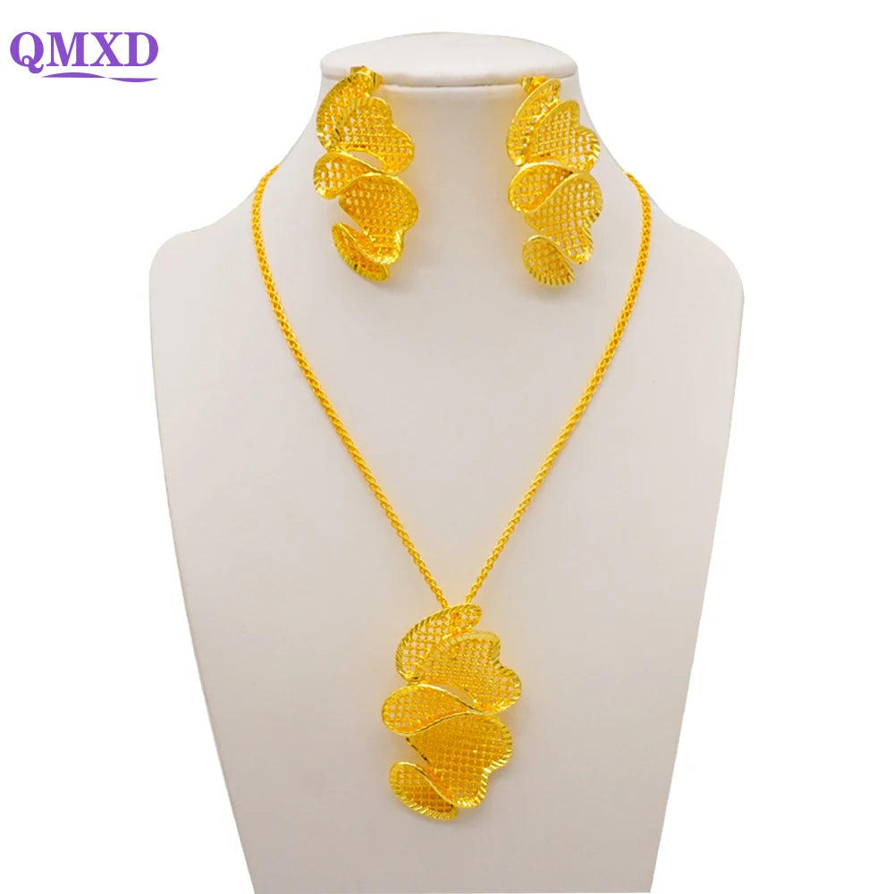 Ethiopian Dubai Gold Color Jewelery Sets for Women Girl Bridal Tassel Flower