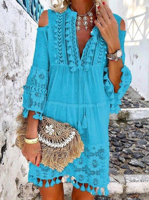 Inspired New Design 2022 Boho Hollow Out Short Dress Women