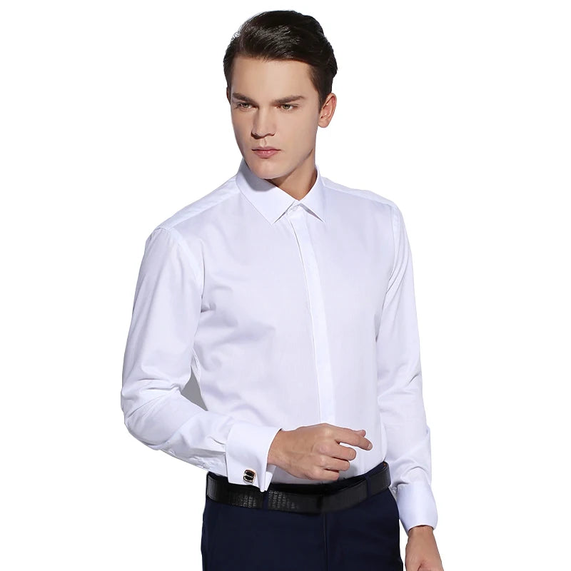 Men's Dress Shirt French Cuff Button Tuxedo Shirt With Cufflinks Long Sleeve