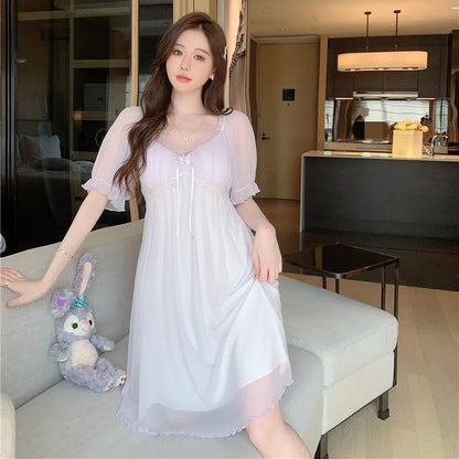 Sweet Mesh Night Dress Princess Sleepwear Nightwear Lace