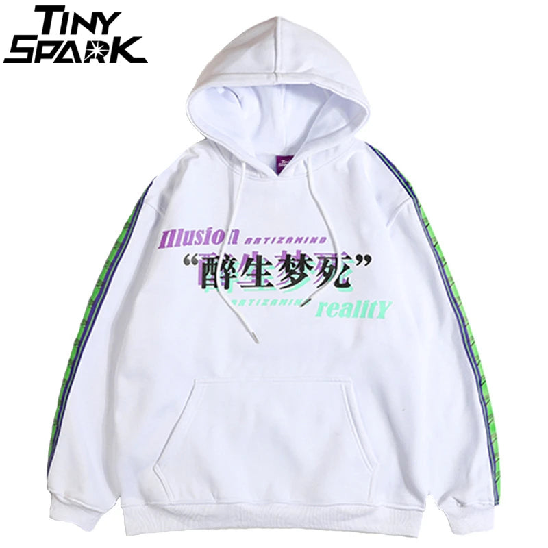 Men Hip Hop Hoodie Sweatshirt Drunk Illusion Chinese Character Hoodie Pullover