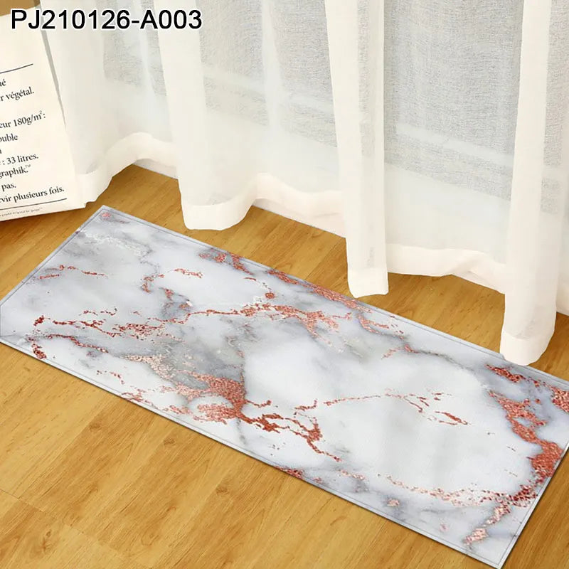 Anti-Slip Kitchen Carpet Black White Marble Sea Wave Printed Entrance Doormat