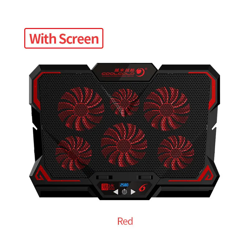 Coolcold Laptop Cooler 6 Fans Laptop Cooling Pad 2 USB Port With Led Screen