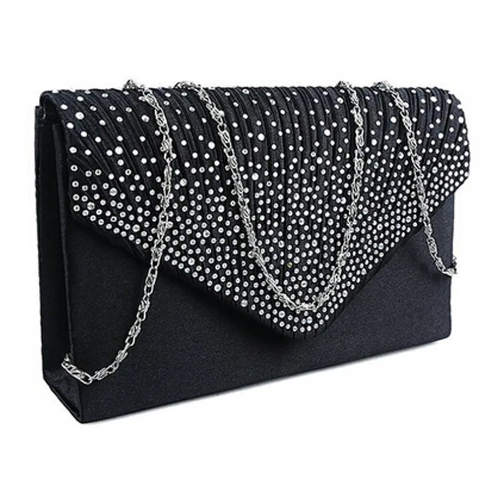 Ladies Satin Clutches Evening Bags Crystal Bling Handbags Wedding Party Purse