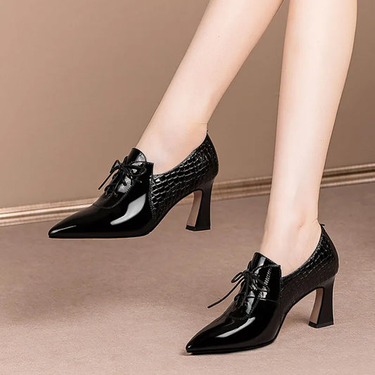 New Women's Bare Boots High Heels Lace Up Dress Shoes Patent Leather Office Lady