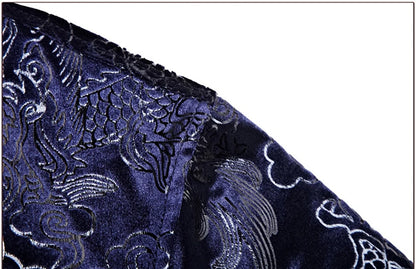 Luxury Chinese Dragon Embroidery Velvet Shirt Men Slim Fit Long Sleeve shirt