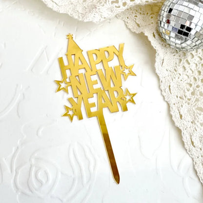 2025 Happy New Year Party Cake Toppers Gold Acrylic