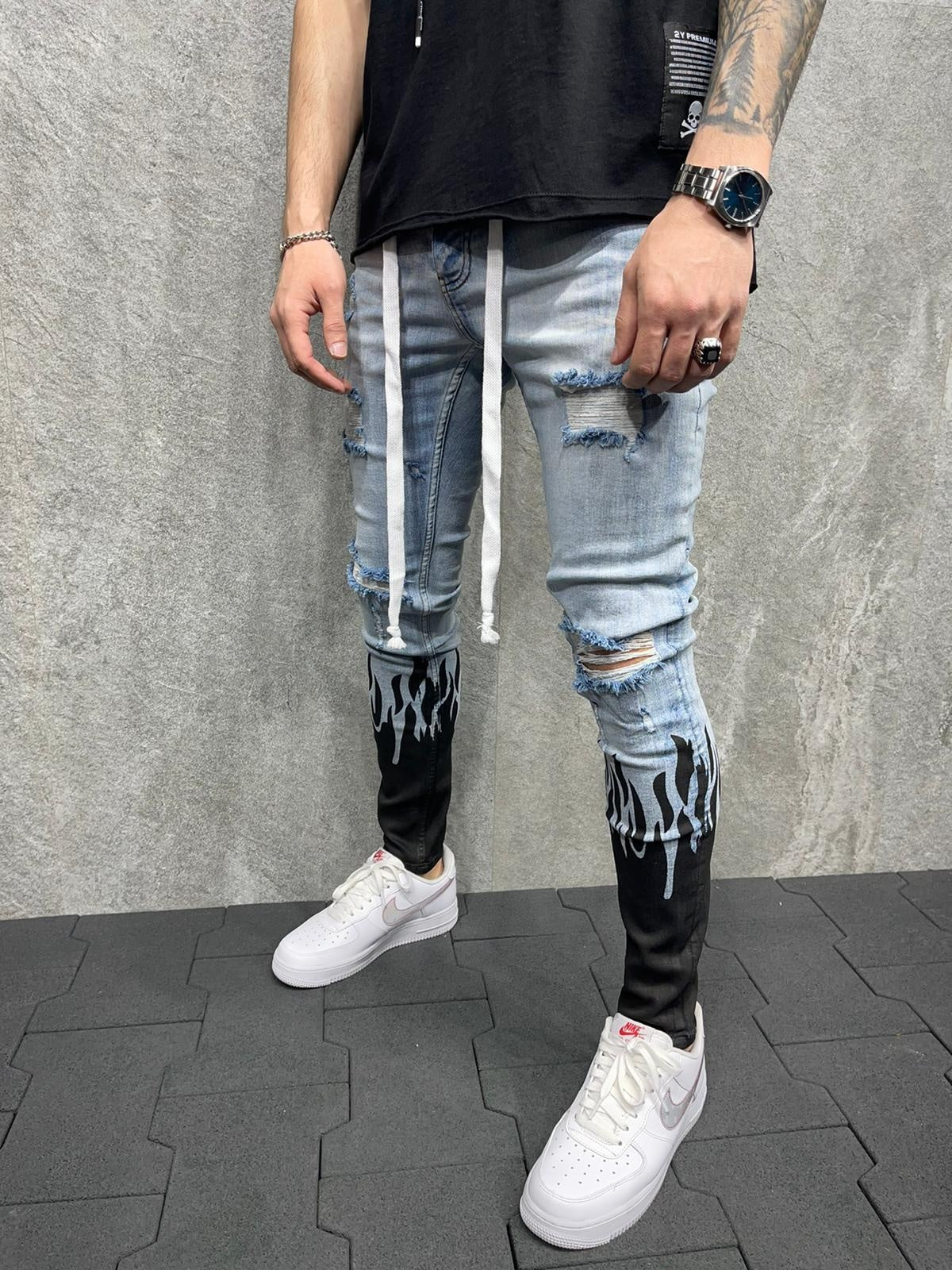 NS033 Hollow Out Print Fashion Fashion 2022 Men Jeans Pants Mens Trousers Pants