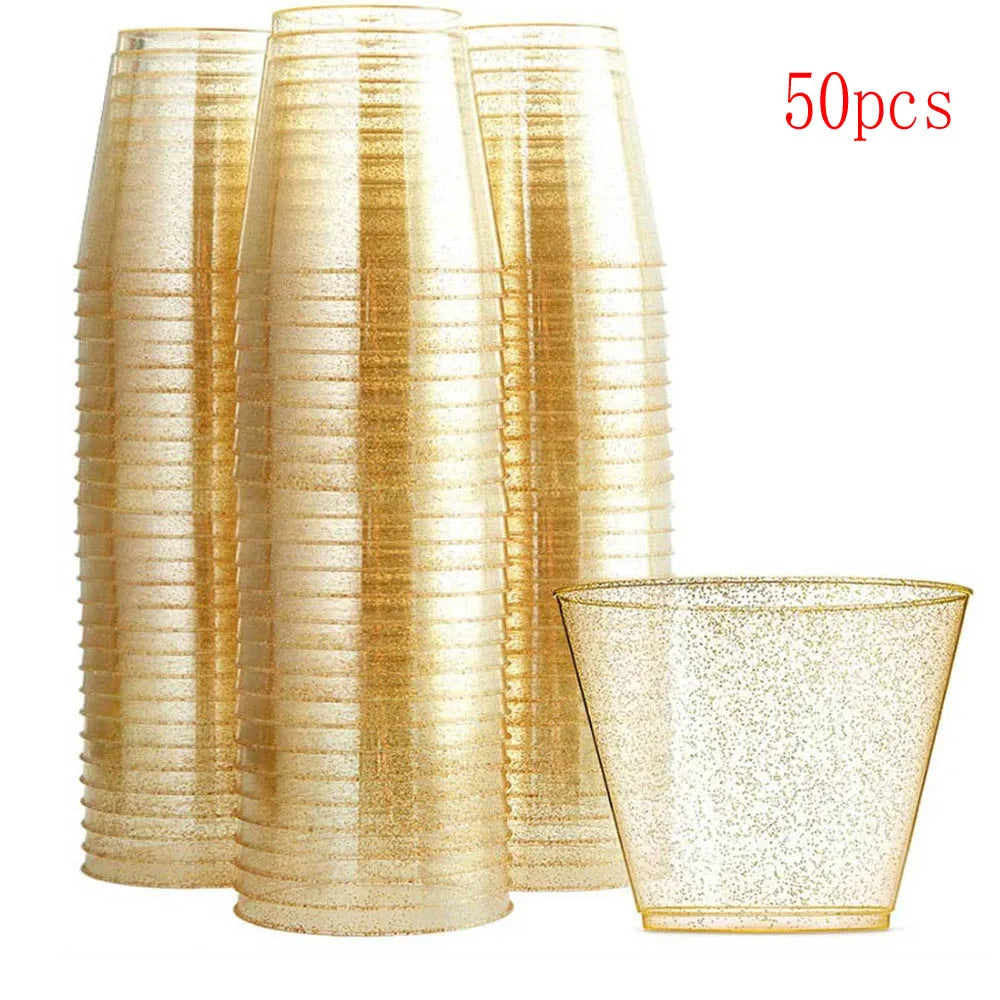 Golden Plastic Cup Disposable Water Cup Golden Powder 90OZ Juice Cup