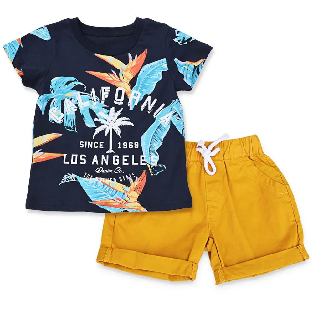 BINIDUCKLING Baby Boys Clothes Sets Summer Cotton Leaves Printed Boy Clothes