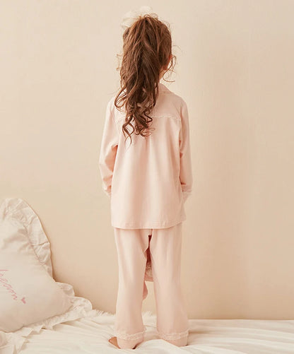 Children Girls Lolita Turndown Collar Pajama Sets.Long Sleeve Tops+Pant Toddler