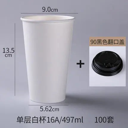 100pcs/Pack White Paper Cups With Lid Disposable Coffee Cup