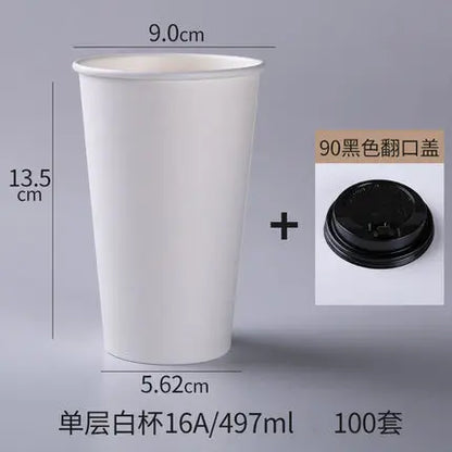 100pcs/Pack White Paper Cups With Lid Disposable Coffee Cup